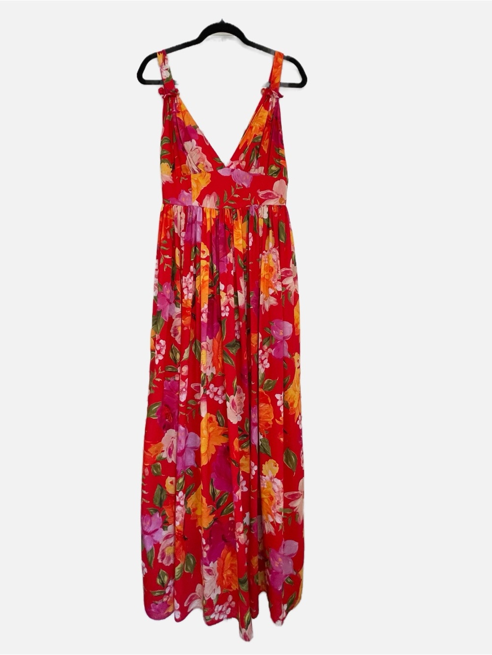 Ronny Kobo Sallee maxi dress red tropical floral print with a deep V-neckline - Picture 8 of 13